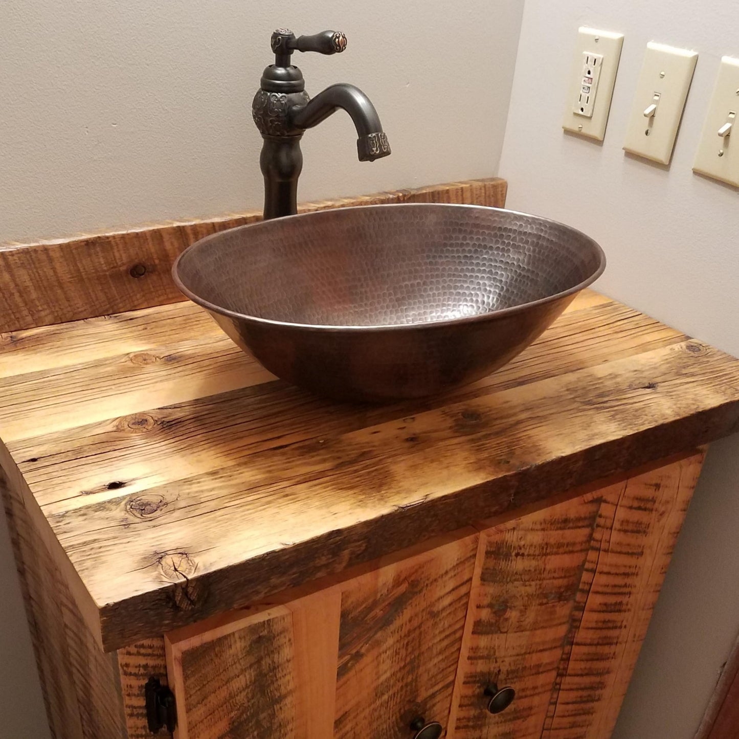 Simply Copper 17" Oval Hand Hammered Vessel Copper Vanity Bathroom Sink