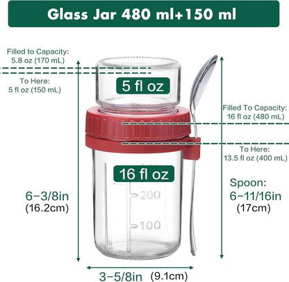 2 Pack 16 oz,Dual-Layer Danmu Overnight Oats Containers with Lids Yogurt Parfait Cups with Lids,Meal Prep Containers