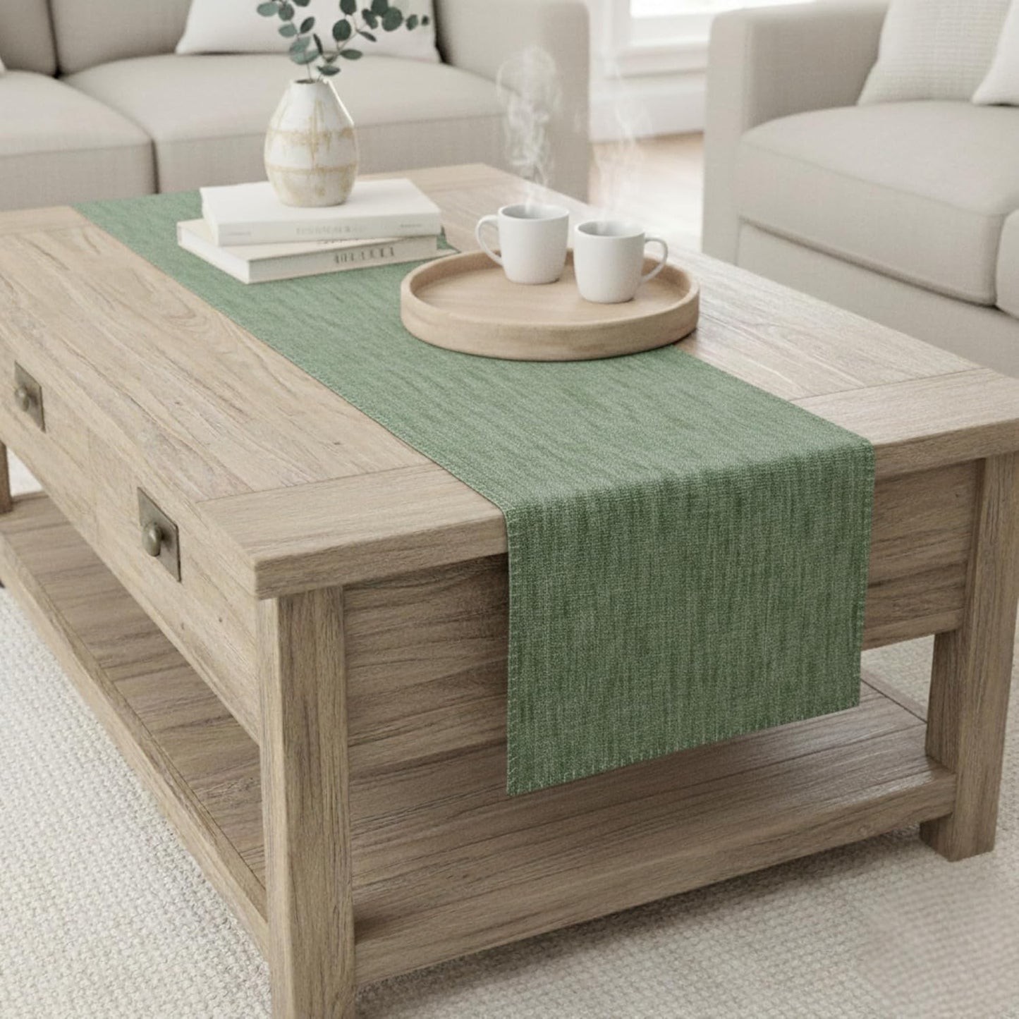 14x36 inch Coffee Table Runner Short Table Runner with Decorative Stitched Edge Natural Cotton Fabric Small Dresser