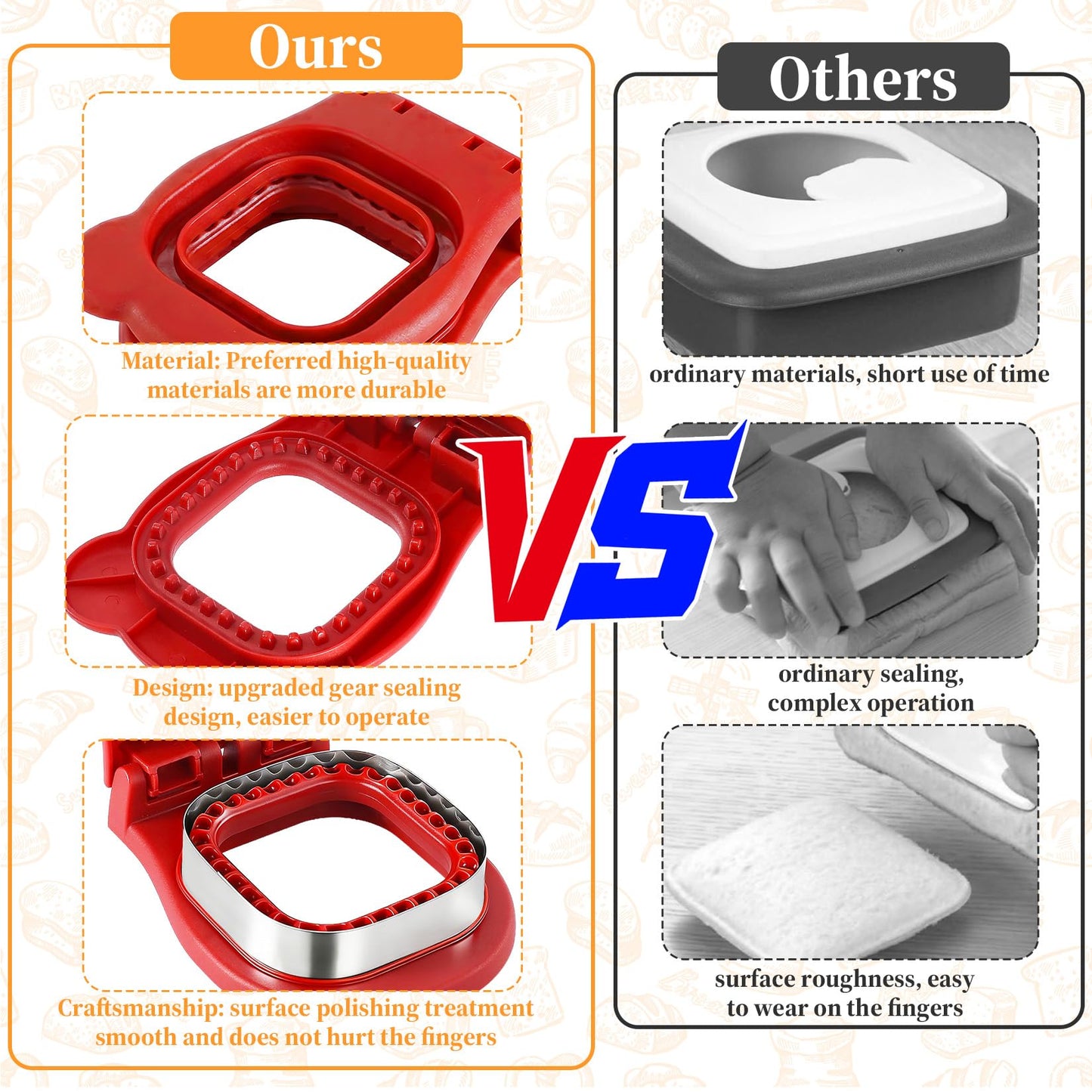 Uncrustable Sandwich Cutter, 2Pcs Uncrustable Sandwich Maker for Lunch,Square Gray and Round Red Crustless Breakfast Sandwich Cutter and Sealer Set,Great for Lunchbox