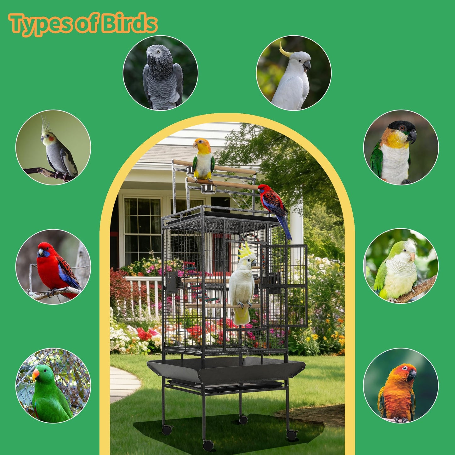 Sinopet 68.5" Extra Large Bird Cages for Parrots,Large Parrot Cages for Large Birds with playtop,Flight Bird Cages for Parakeets with Wheels,Metal cage for Birds,African Grey,Lovebird,Cockatoo,Conure