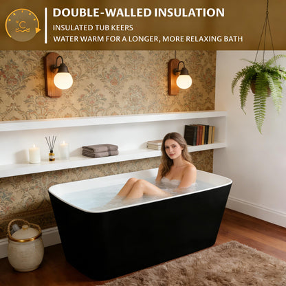 49" Modern Acrylic Freestanding Bathtub, Deep Soaking Stand Alone Tub with Chrome Overflow and Drain, Comfortable Small Space Tub, Black