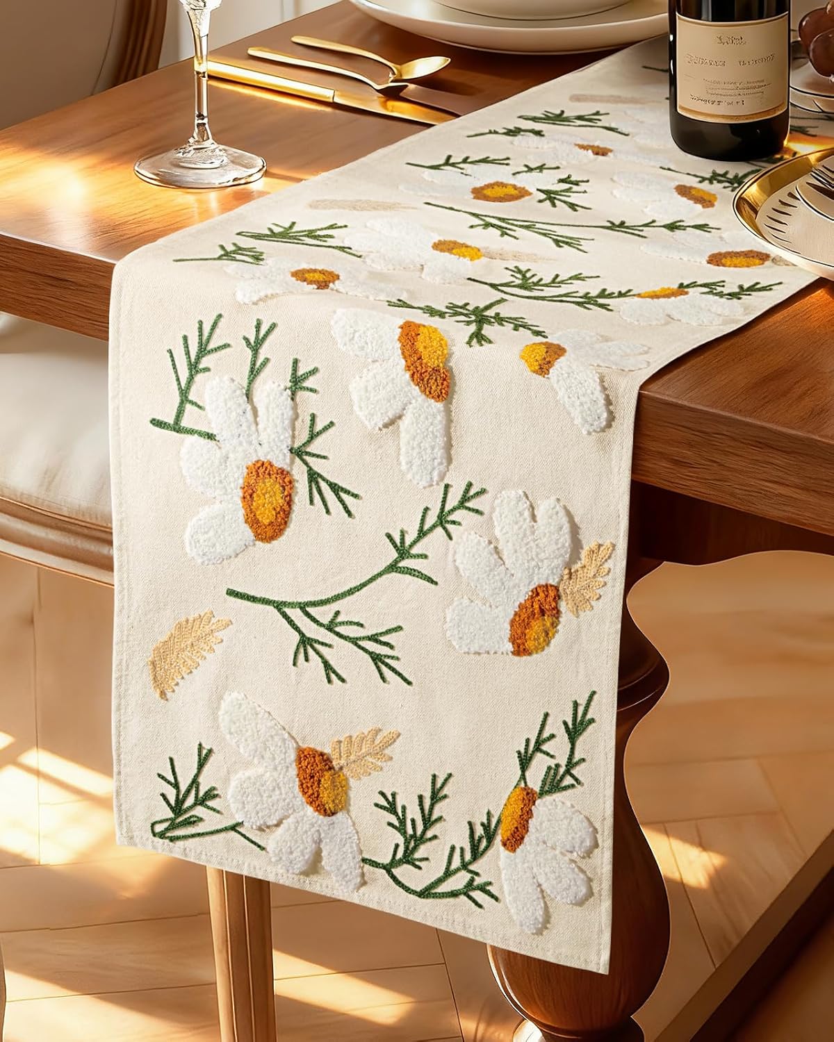 13"x 72" Counter Canvas Embroidered Table Runner - Coffee Table Runner for Living Room Narrow Tablerunner for Dining