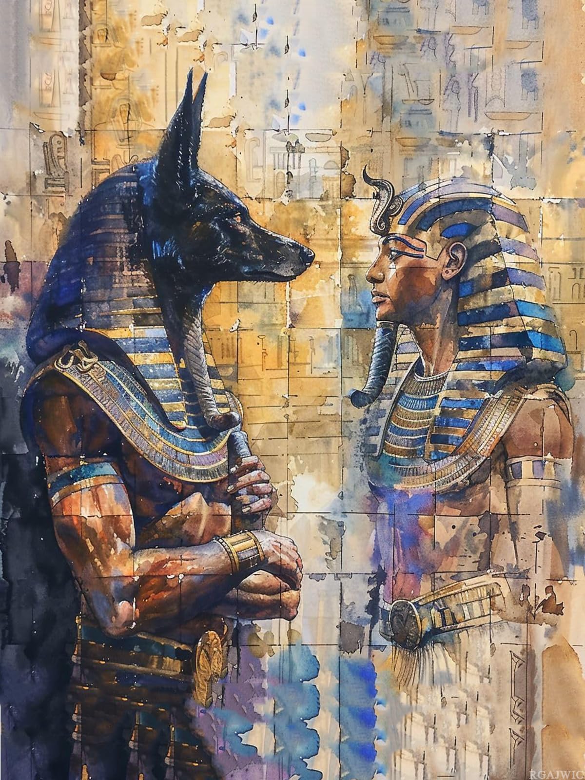 RGAJWIC Egyptian God Anubis and Pharaohs Diamond Art Painting Kits for Adults Beginners 5D Full Round Drill Diamond Art Sets Paint by Diamonds Art Crystal Easy Home Wall Decor 30x40 cm