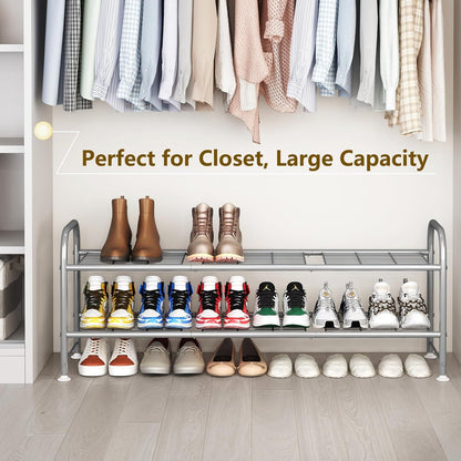 2 Closet LINZINAR Shoe Rack Tier Storage Organizer for Entryway Metal Grey