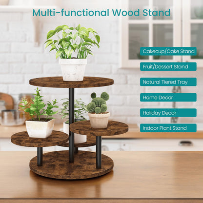 ELITEROO 4 Tier Round Cupcake Tower Stand for 50 Cupcakes, 360° Rotating Wood Cake Stand with Tiered Trays, Farmhouse Cookie Stand for Dessert Table Display for Wedding Birthday Baby Shower Tea Party