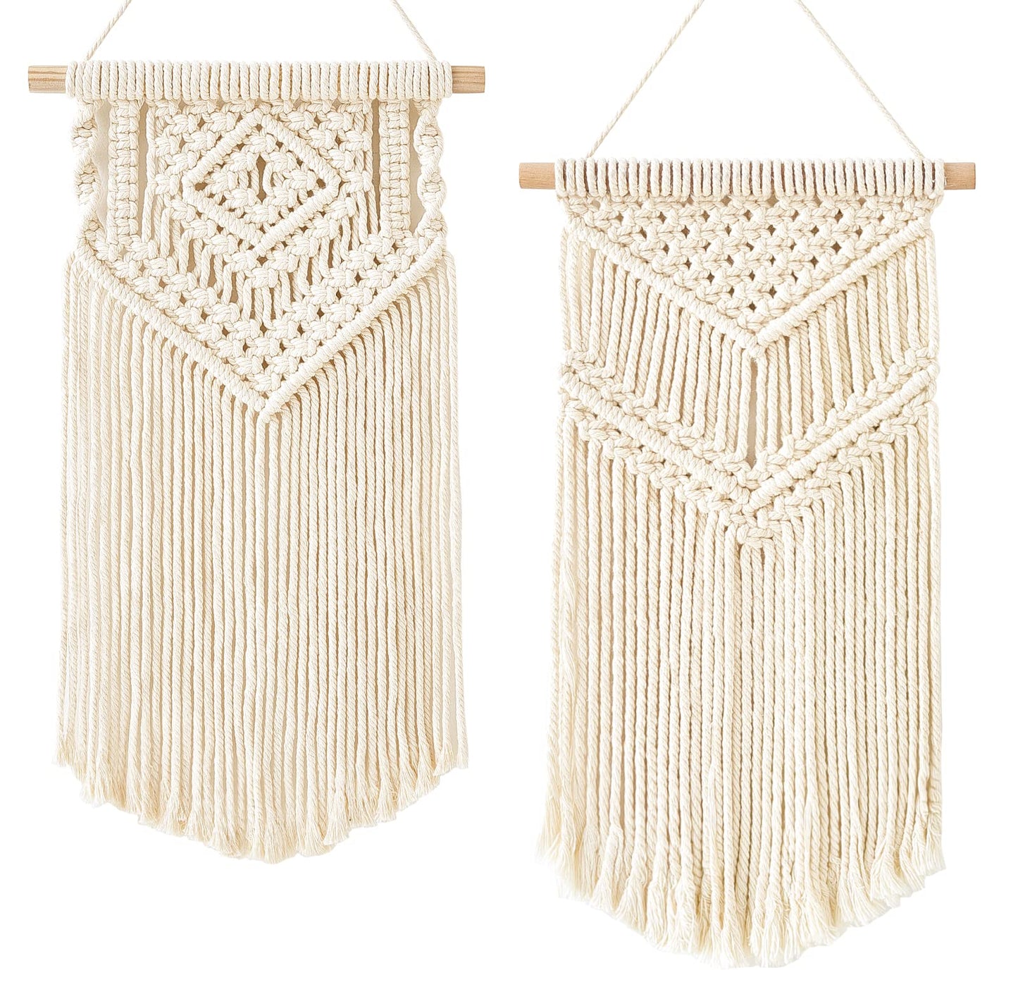 Dahey Small Macrame Wall Hanging 2 Pcs Woven Tapestry Wall Art Decor - Beautiful for Boho Home Bedroom Dorm College Classroom Decor, Apartment, Nursery, Party Decorations, 16.5" L x 10" W and 17.5"x 10"W