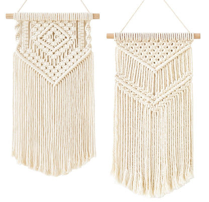 Dahey Small Macrame Wall Hanging 2 Pcs Woven Tapestry Wall Art Decor - Beautiful for Boho Home Bedroom Dorm College Classroom Decor, Apartment, Nursery, Party Decorations, 16.5" L x 10" W and 17.5"x 10"W