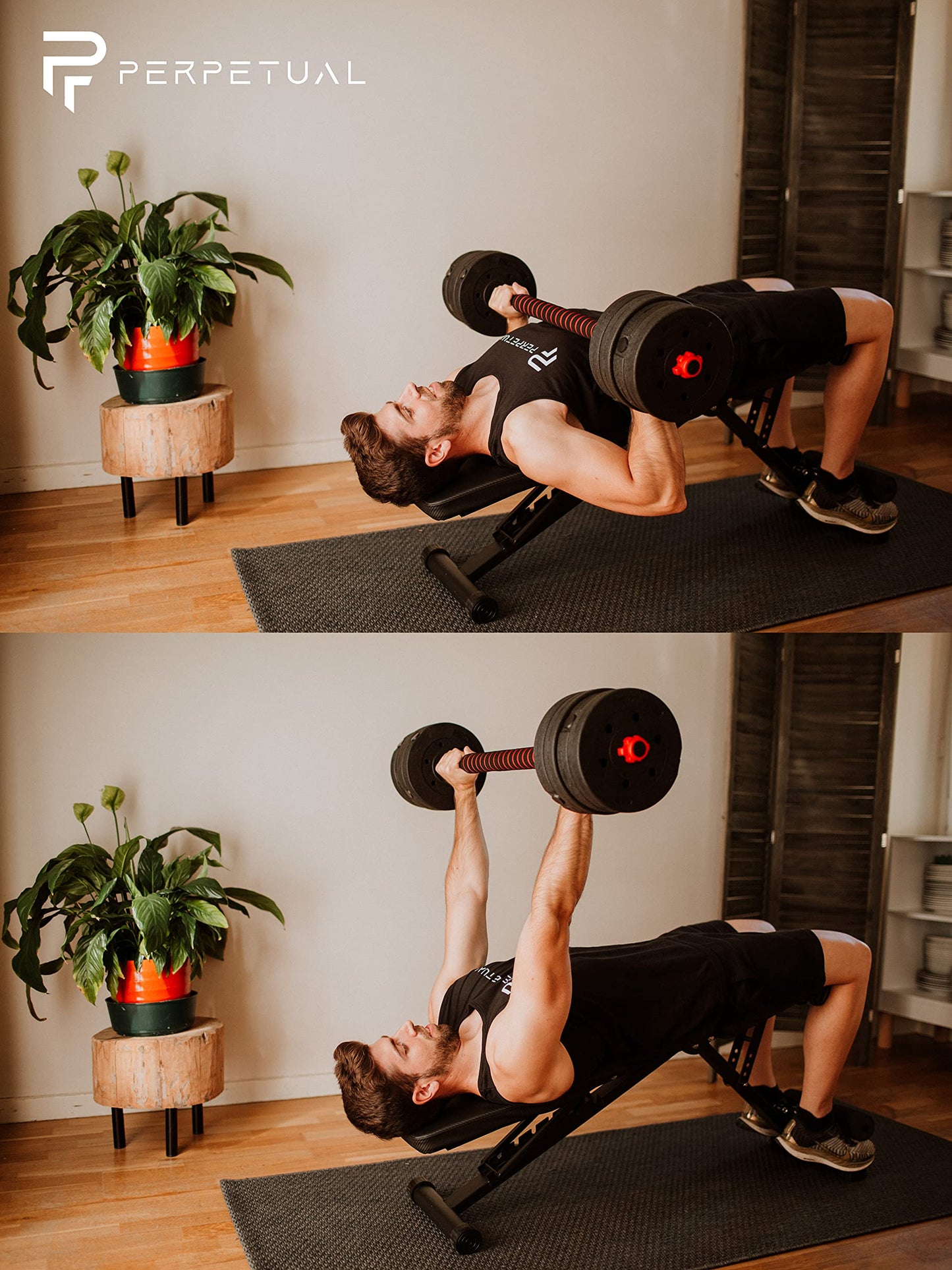 PERPETUAL Dumbbells Barbell Set with Connecting Rod 20kg/44Lb - Adjustable Dumbbells, Training Set for Men and Women. Body Workout Home Gym (20kg/44Lb)