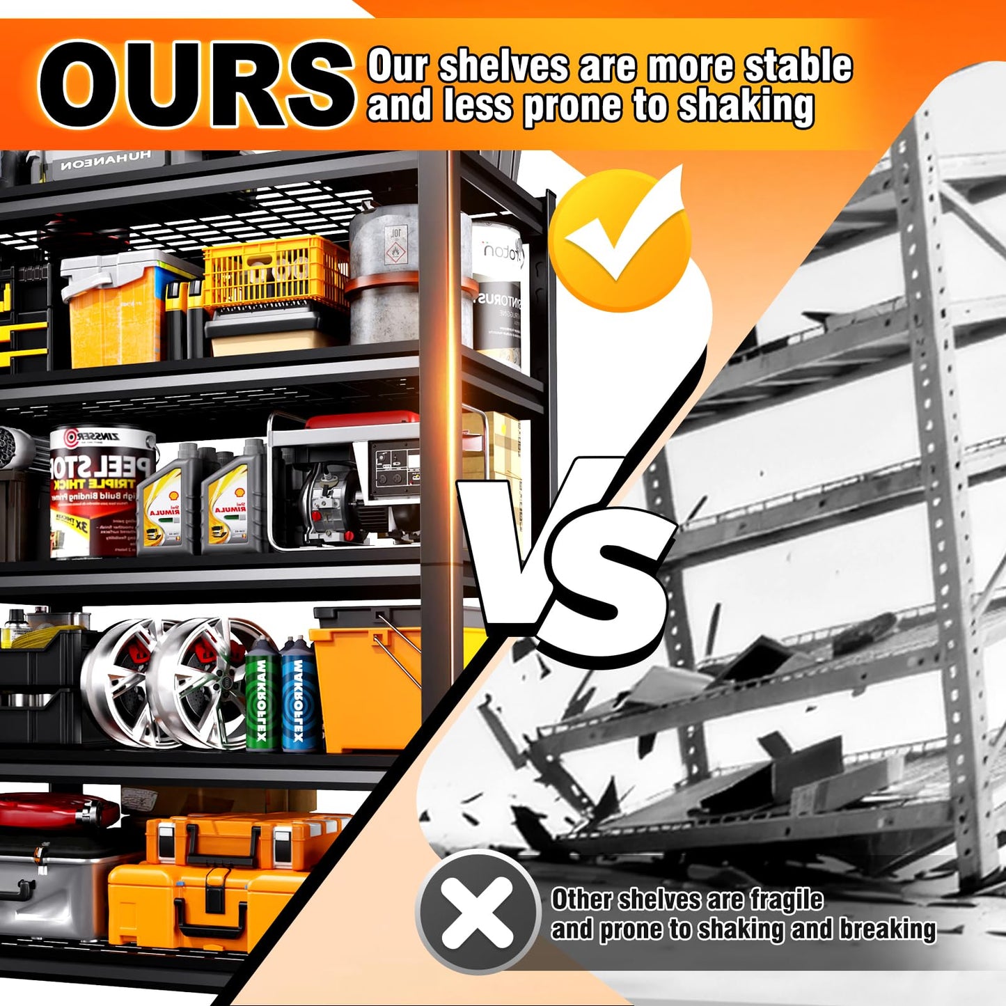 59 ''W Storage Shelves, 71‘’H Garage Shelving, Adjustable Garage Shelves, 3000lbs Heavy Duty Shelving ,5 Tier Garage Storage Shelves,Easy-To-Install Metal Shelf Storage Rack Shelving Unit 2 Pack