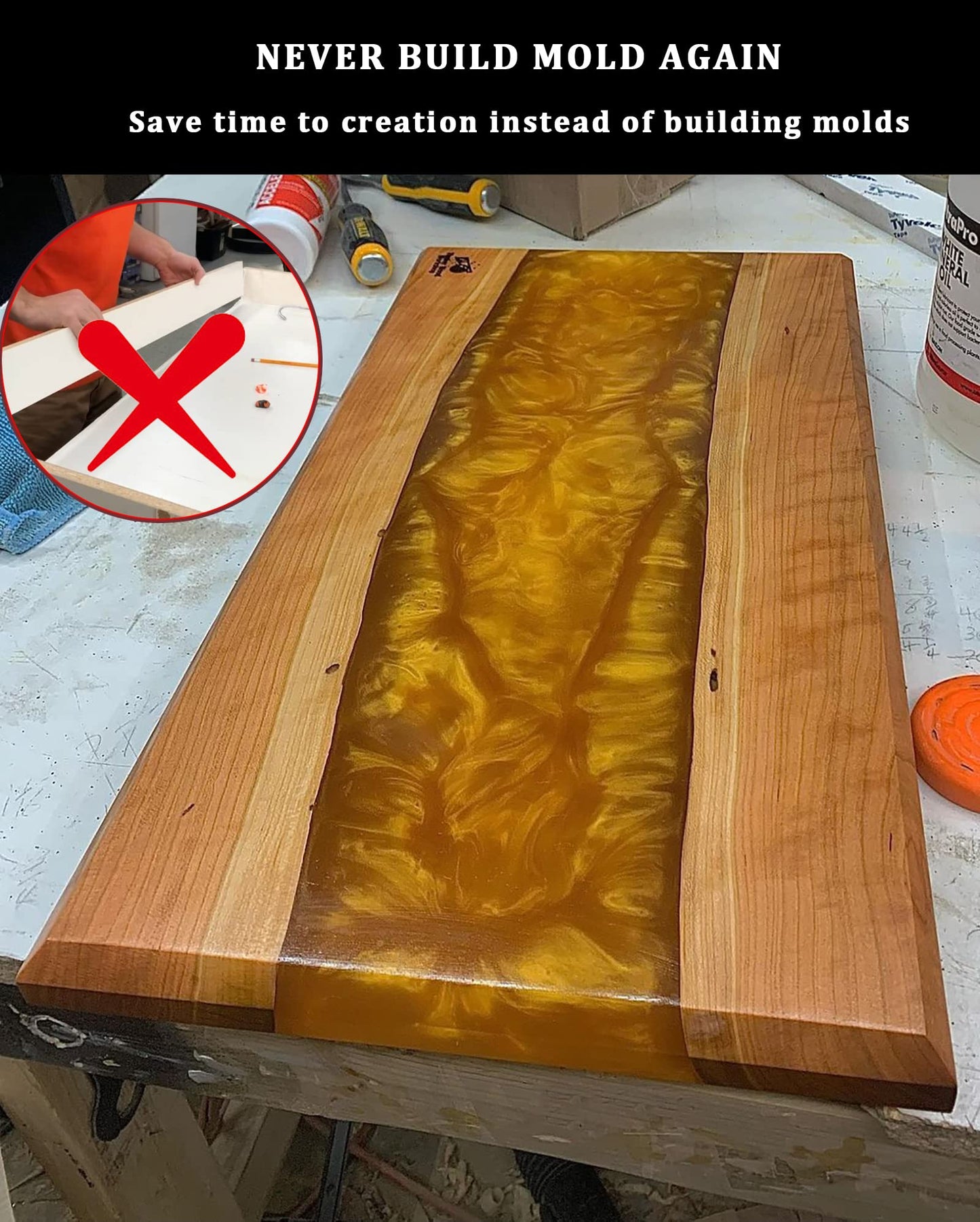Kalinta Epoxy Mold with Divider Adjustable- 47x19.5x3in No-Seal Resin Plastic Mold Integrated Clamping System - Perfect for Beginners & Experienced Artists - Ideal for Creative Resin Art Projects