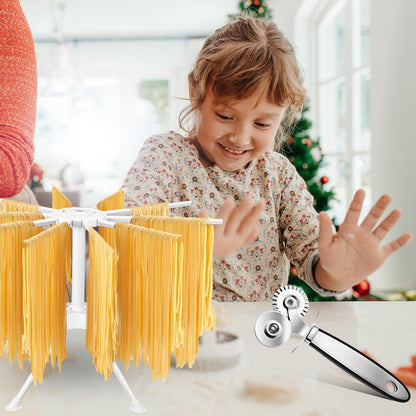 FoldTier Pasta Drying Rack and Cutter Wheel Ravioli Cutter Wheel Ravioli Roller Plastic Foldable Homemade Fresh Spaghetti Collapsible Stand Stable Easy Storage for Kitchen and Home Dumpling Lasagna