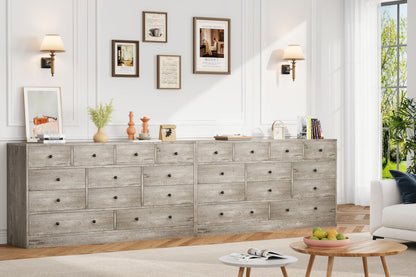 Hetoy 12 Drawer Wooden Dressers with Charging Station – Gray Wood Chest of Drawers for Bedroom, Closet, Living Room, 61" Wide TV Stand Dresser, Modern Storage Organizer for Nursery, Hallway