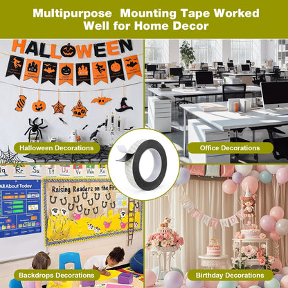 Double Sided Tape Heavy Duty, 1IN x 16.5FT Removable Mounting Tape, No Damage Wall Tape Damage Free Picture Hanging Strips, Strong Adhesive Strips Foam Tape for Poster Art Craft Home Office Decor