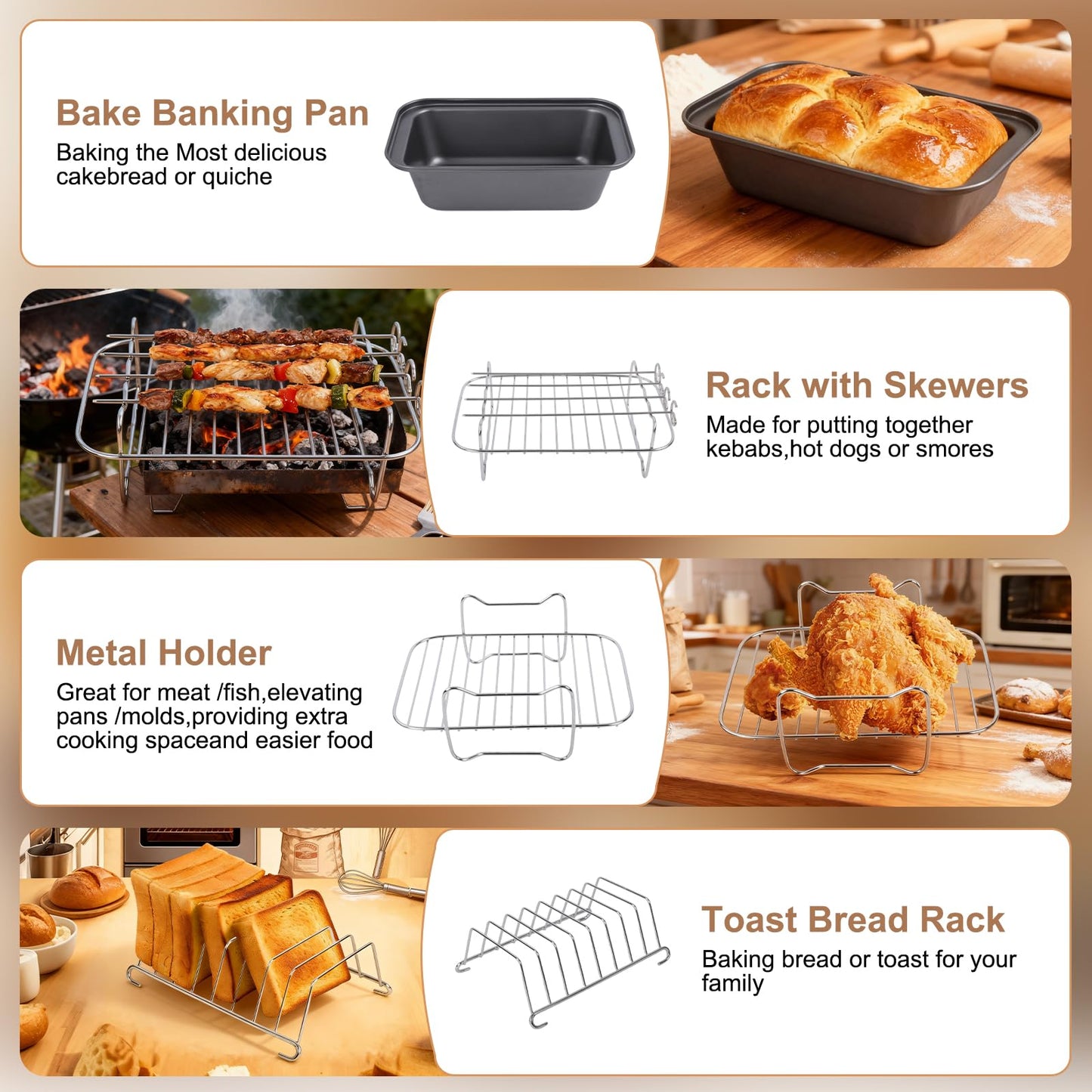 Air Fryer Accessories, 16pcs Set for Ninja DZ401 DZ201 Foodi Dualzone Air Fryers with 100pcs Air Fryer Liners, 2 Non-Stick Pans, Bread,Toasting,Skewer Racks, Food clip, 6 Cake Cups, 2 Mitts