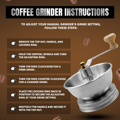 Stainless Steel Coffee Grinder Lid Attachment for Regular Mouth Mason Jars - Manual Crank Burr Grinder for Fresh Coffee, Ideal for Camping, Home Barista, Rust Proof Ceramic Mechanism (Wide)