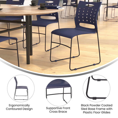 Flash Furniture HERCULES Series 881 lb. Capacity Navy Sled Base Stack Chairs with Air-Vent Back, Set of 5