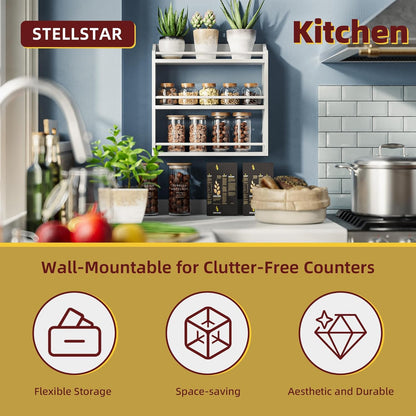 Countertop, STELLSTAR Spice Rack Wall Mounted, Freestanding Spice Organizer for Bamboo Spice Storage Holder