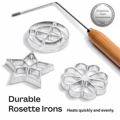Swedish Rosette Iron Set with Handle Cooking Gifts – Rosette Maker & Bunuelos Mold Valentine's Day Baking Essentials | Funnel Cake Maker & Waffle Iron Kit – Rosettes Unique Baking Gift Set for Women