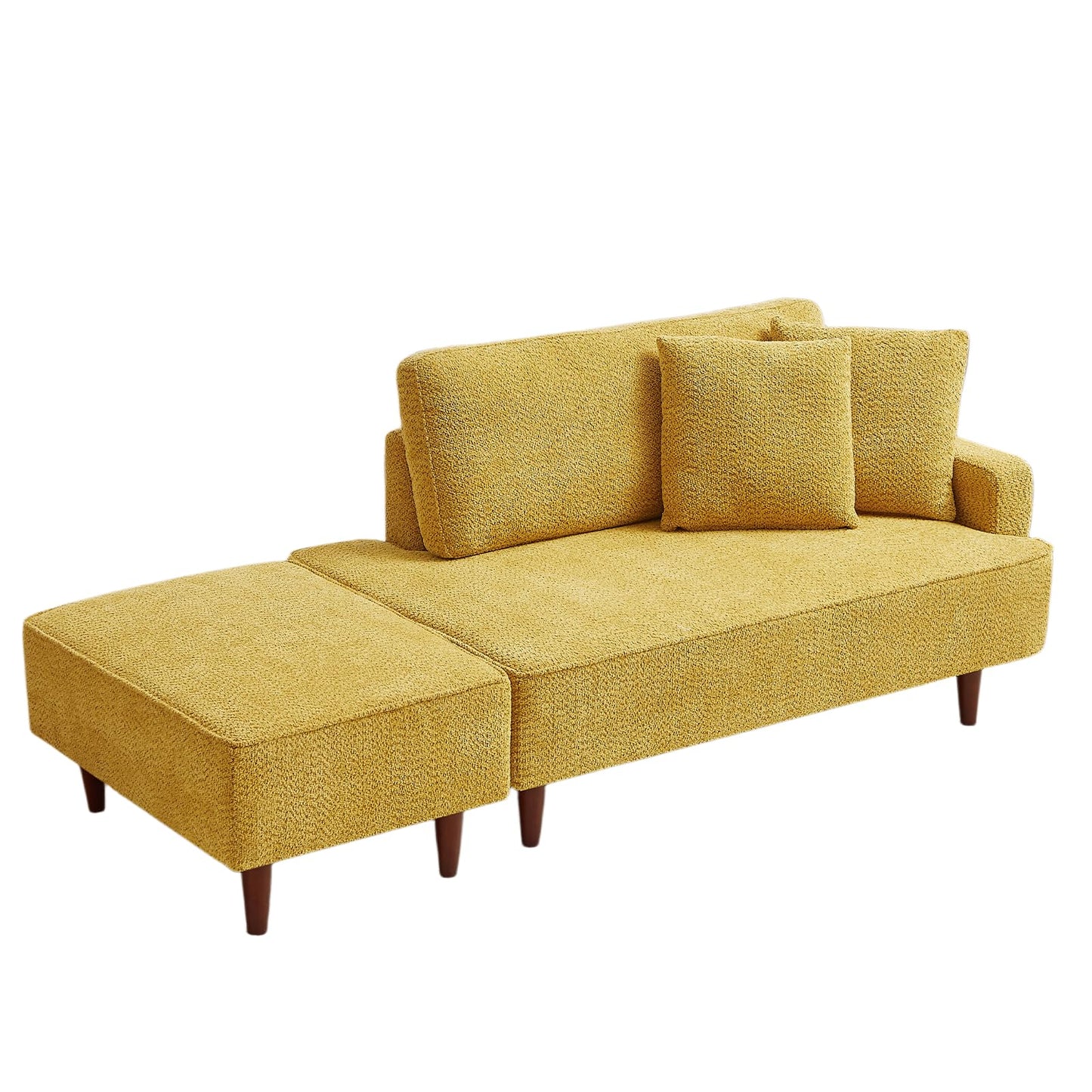KEIKI 72" Upholstered Chaise Lounge Chair Indoor, Right-Hand Facing Long Chaise with Ottoman, Reading Lounge Chair for Small Space Bedroom or Living Room, Yellow