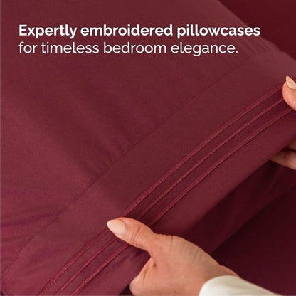 Cal King Size Sheet Set by Hotel Luxury | 4-Piece Comfy, Breathable & Cooling Bedding - Deep Pockets, Soft, Wrinkle-Free - Oeko-Tex Certified - Burgundy
