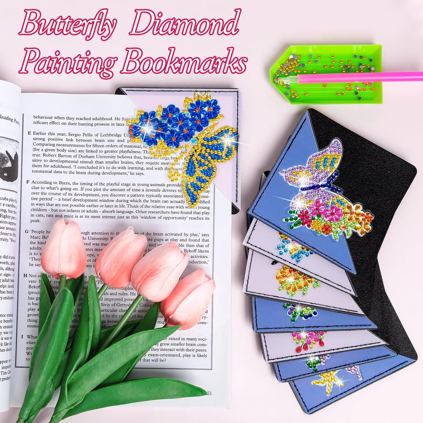 WIVICO 8 pcs Diamond Painting Bookmarks, DIY Diamond Art Kits for Adults, Book Corner - Protecting Bookmark Craft Supplies Kits for Book Lovers (Butterfly)