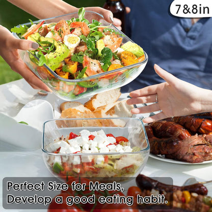 NUTRIUPS Glass Mixing Bowls Set, Microwave Safe Clear Glass Bowls for Mixing, Storing, Preparing, Square Bowl