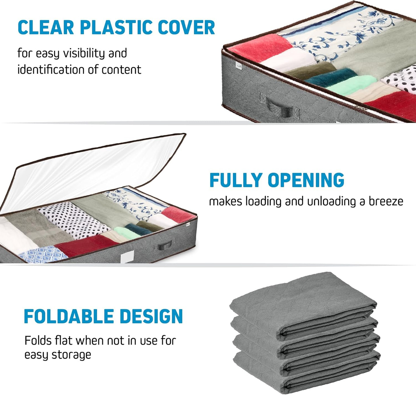 Under Bed Storage Bins by [Brand Name] - Pack of 4 Durable Containers for Clothes & Shoes | Clear Top with Dual Zippers