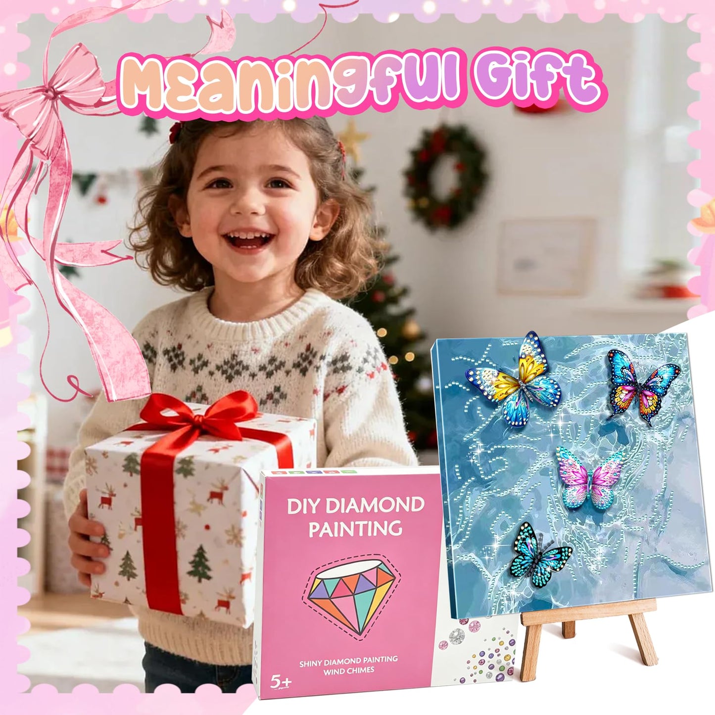 SJTYDX 5D Diamond Painting Kit, Diamond Art Butterfly with Movable Wings, DIY Rhinestone Gem Arts Crafts with Frame & Easel for Decor Gift, 7.8x7.8 Inch