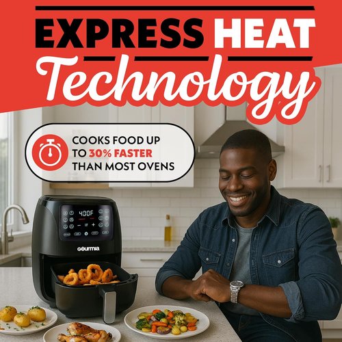 Gourmia Air Fryer - 4 Qt Capacity with FryForce360º Technology & Digital Display | 8 Cooking Presets, Compact Black