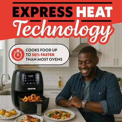 Gourmia Air Fryer - 4 Qt Capacity with FryForce360º Technology & Digital Display | 8 Cooking Presets, Compact Black