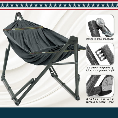 Tranquillo Uniki Collapsible Hammock with Stand, 550 lbs Capacity, No-Screw Instant Setup, Foldable and Portable, Perfect for Garden and Camping, Includes Premium Carry Bag, Grey