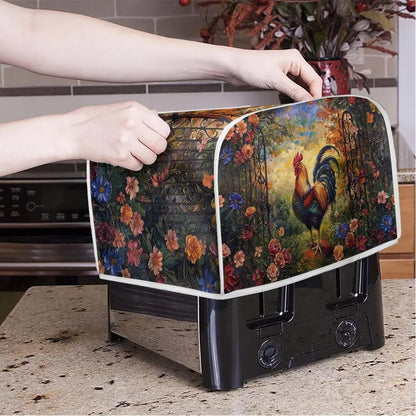 Rooster Flower Toaster Cover, 2 Slice, Brown Washable Dustproof Bread Maker Protector, Kitchen Appliance Gift for Mom