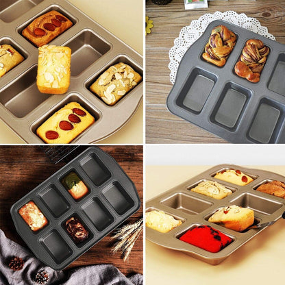 Non-Stick Mini Loaf Pan Cake Bread Baking Tray, 8-Cavity Carbon Steel Bakeware (Gray)