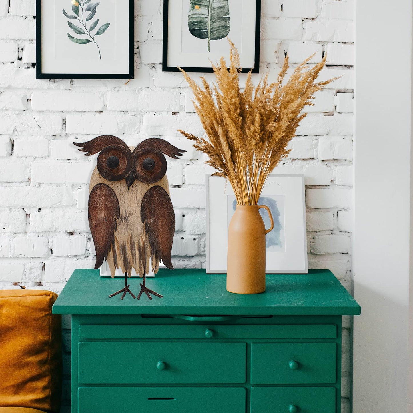 E-view Rustic Owl Figurines Decor Animal Statue for Home - Wooden Stand Owl Sculptures Decorations for Living Room Bedroom - Shelf Decoration Decorative Tabletop Collection (Owl A)