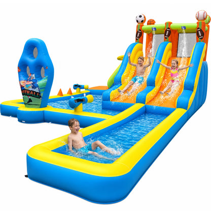 TOAOB Inflatable Water Slide for Kids 3-12: Blow Up Backyard Water Park with 2 Slides - 9 in 1 Football-Themed with 550W Blower for Outdoor Birthday Party