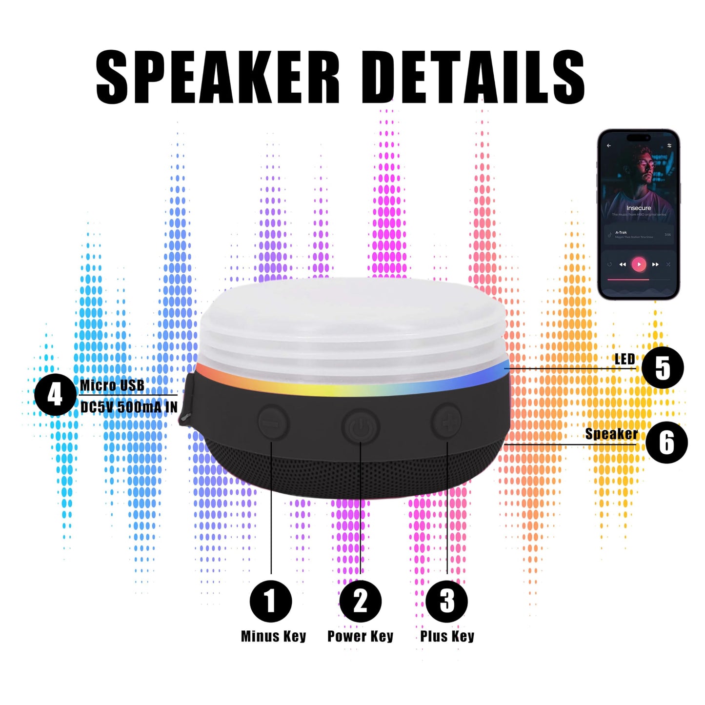 ZREGGUR 20oz 1pack sublimation Music Speaker Tumbler Blank Bulk Black with Glow Green,Straight music mug with straw, lid, straw brush,Reusable Travel Coffee Mug For Men and Women