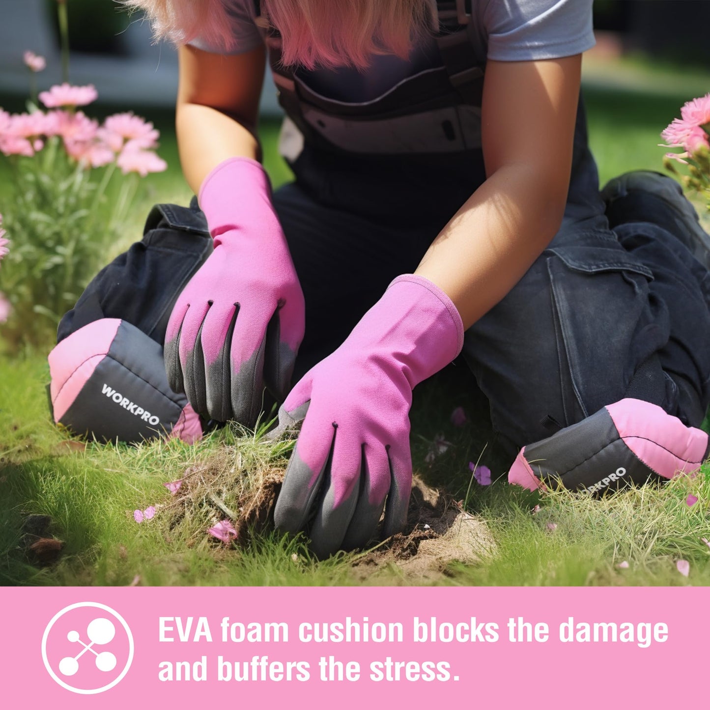 WORKPRO Garden Knee Pads For Unisex-Adult, Flooring Kneepads with Foam Padding, Comfortable Kneeling Cushion for Gardening, House Cleaning, Construction Work, 7.87"*6.75"*3", Pink Ribbon