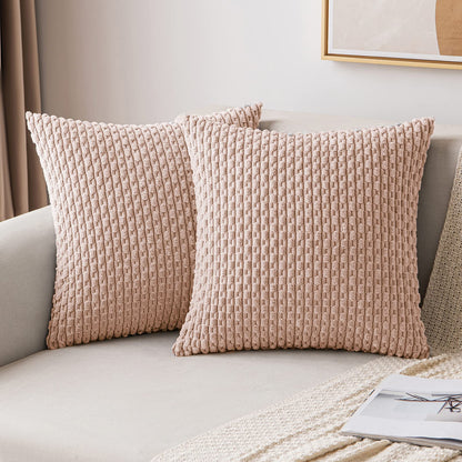 MIULEE Pack of 2 Decorative Throw Pillow Covers 18x18 Inch Soft Boho Striped Textured Corduroy Pillow Covers Modern Farmhouse Home Decor for Couch Bed Sofa Living Room Cream White