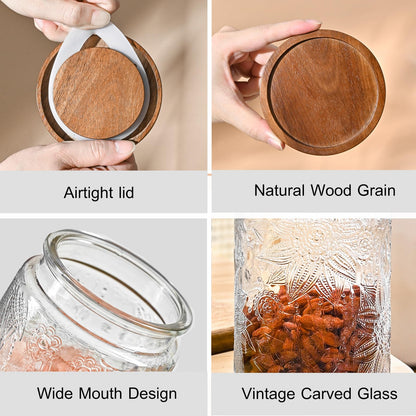 Adodeen 3-Pack 24oz Glass Jar With Airtight Lid,Kitchen Canisters For Countertop,Coffee Sugar Container Set,Pantry Glass Storage Containers For Flour,Candy,Loose Tea,Snack, mason jars