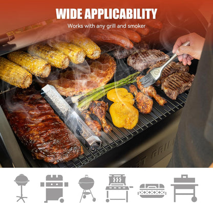 Z GRILLS 12" Pellet Smoker Tube with 2 Hooks and Brush, BBQ Billowing Smoke Mesh for Cold/Hot Smoking
