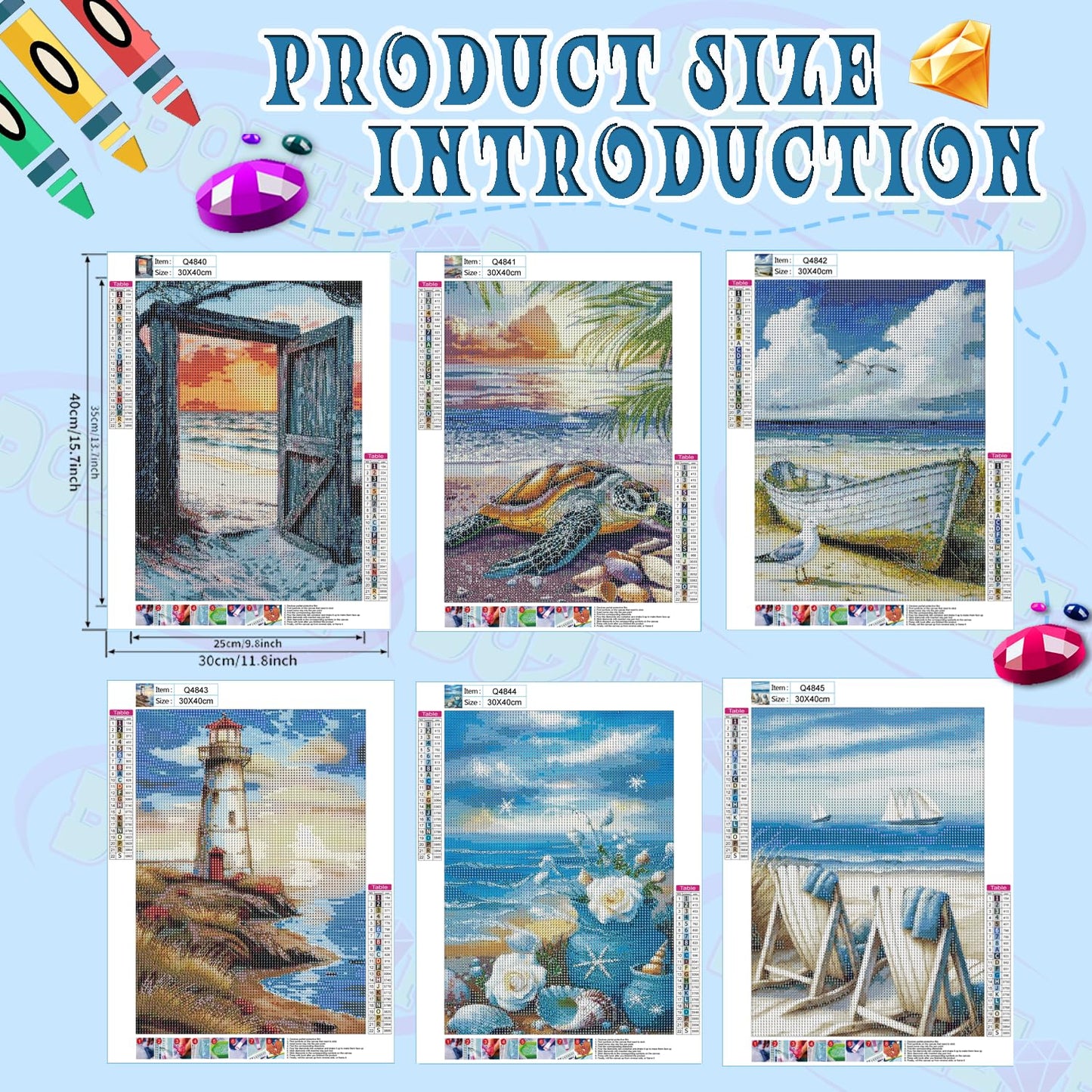 DOZEEZOP 6 Pack 5D Diamond Painting Kits for Adults, Diamond Art Kits for Adults Beginners of All Ages, Round Full Drill Arts and Crafts Gems Home Wall Decor 12x16 Inches Beach Landscapes