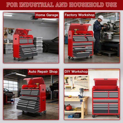Tool Chest 18-Drawer | 66'' Large Rolling Tool Chest with Wheels | Detachable Top Metal Tool Box with Gas Struts | Lockable Rolling Tool Cabinet with Liners,Power Strip | Garage, Repair Shop, Workshop