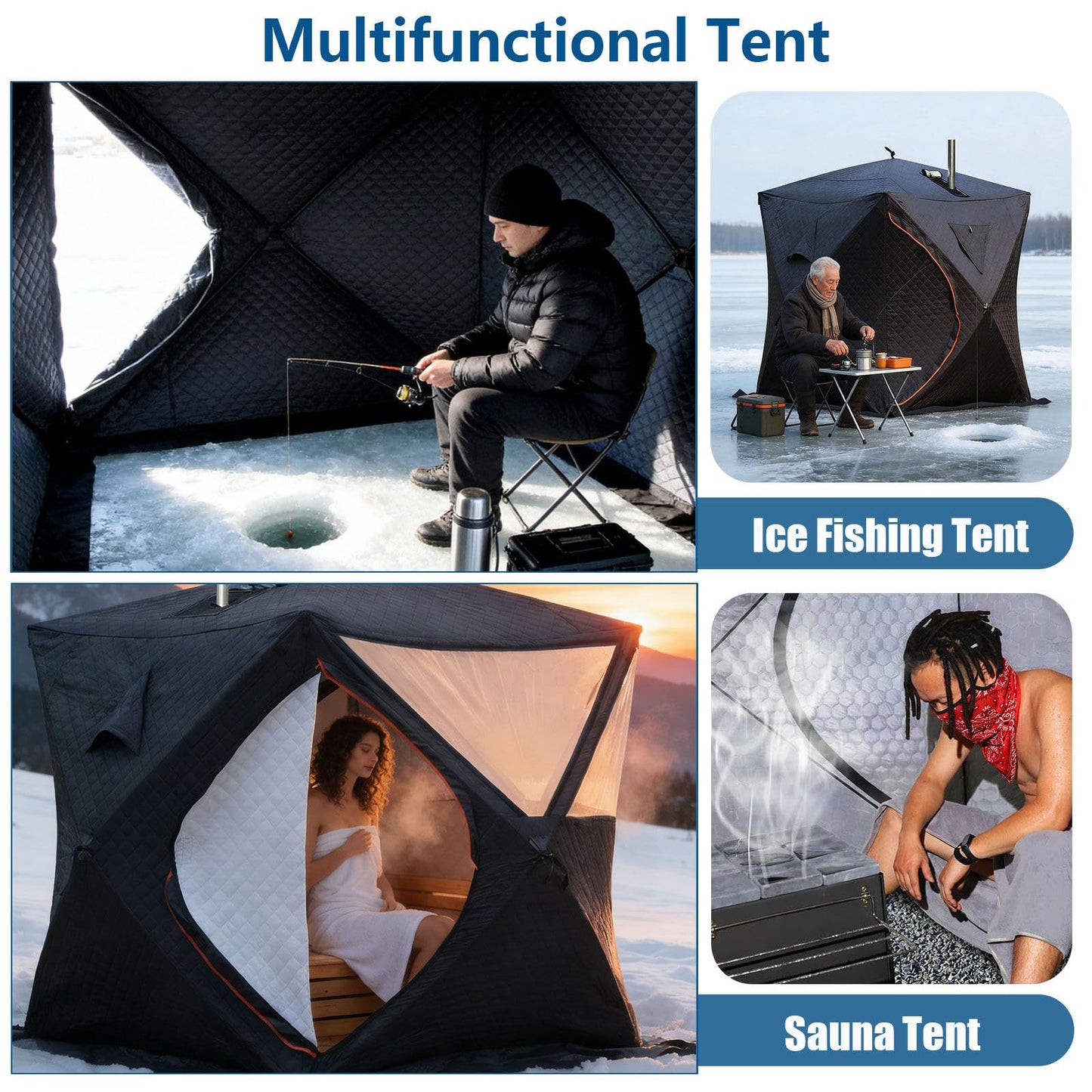 WACLMOTAKE 70.8x70.8x78'' Outdoor Sauna Tent, 3-5 Person Steam for Dry Sauna, Pop Up Ice Fishing Tent, Windproof Warm Portable Ice Shanty with Anchors/Ropes/Carrying Bag Sauna-Tent-2.1m