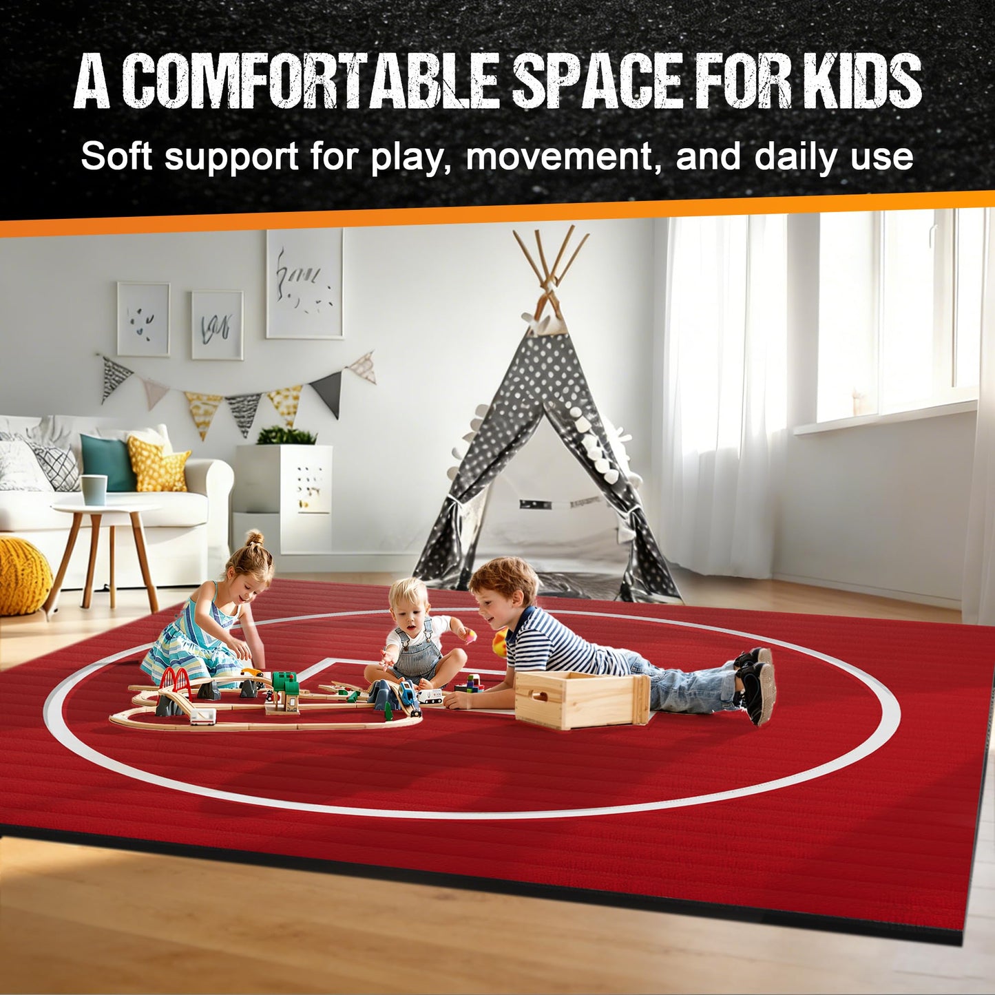 GianToucan Wrestling Mat for Home, ８’x ８’x 1.25” Grappling Mat for Wrestling, MMA, BJJ, Jiu Jitsu, Judo, Gym, Roll-Up Wrestling Practice Mat for Kids & Adults，Easy to Clean Indoor/Outdoor, Red
