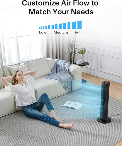 Pelonis 30-Inch Oscillating Tower Fan - 3 Speed Settings & Auto-Off Timer | Black, Medium Size