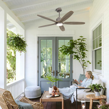 WINGBO 54" Ceiling Fan with Light - 5 Carved Solid Wood Blades, 6-Speed Reversible DC Motor, Dimmable, 3CCT, Noiseless Remote Control Ceiling Fans with Lights for Bedroom Living Room, Charcoal Gray