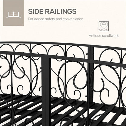 Outsunny 7' Metal Arch Garden Bridge with Safety Siderails, Decorative Arc Footbridge with Delicate Scrollwork S Motifs for Backyard Creek, Stream, Fish Pond, Black