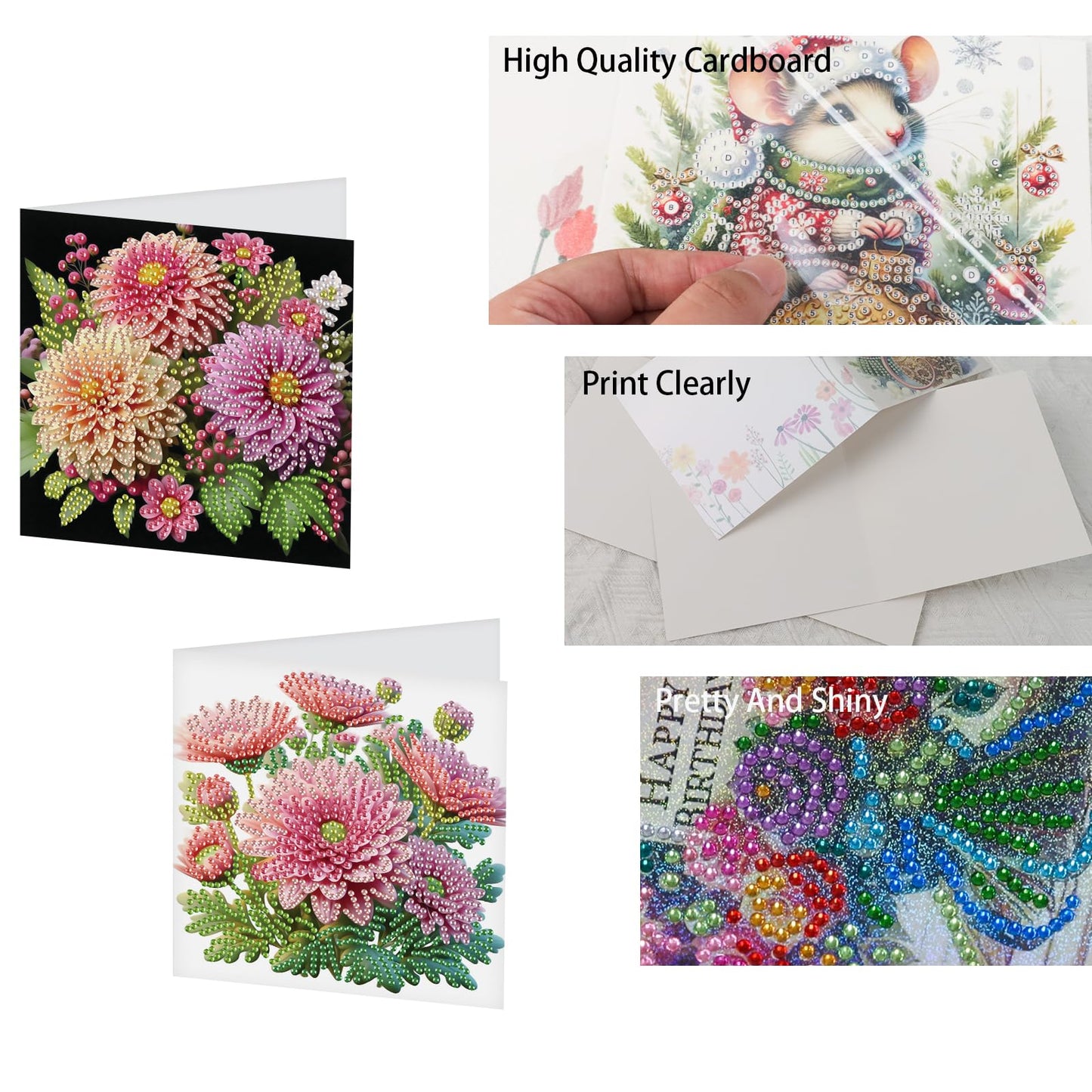 JISHSHAY 6 PCS Diamond Painting Greeting Cards Flower Diamond Art Birthday Cards with Envelopes Gem Art Gem Painting Mosaic Kits for Adults Embroidery for Thanksgiving Anniversary Valentine Festival