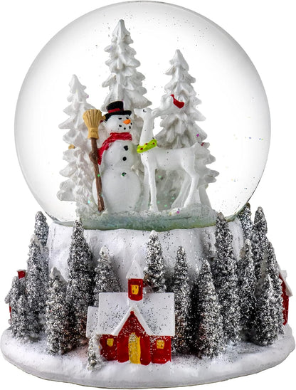 San Francisco Music Box Company Snow Globe - 120MM Santa & Snowman with Red Village Base